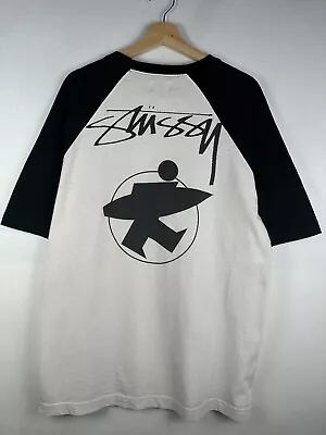 Vintage 90s Stussy Surfman Logo Graphic Raglan T Shirt Made In USA Size L • $79.99