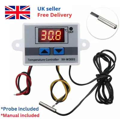 12/24V/110-220V 10A LED Temperature Controller Thermostat Switch Probe XH-W3001 • £7.50