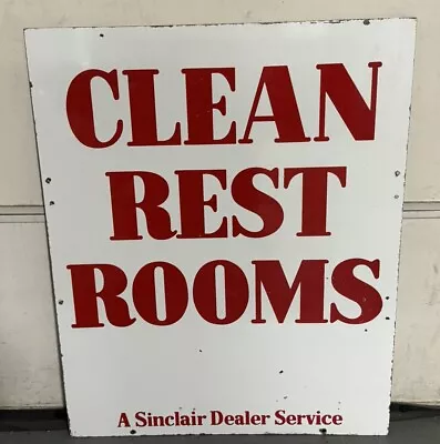 Vintage Clean Restrooms Sinclair Dealer Windshield Service Porcelain Sign 2 Side • $479.95
