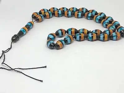 Pray4mohammad Black Coral Arab Inlaid Multi Stones Beads Handmade #PS10 • $86.40