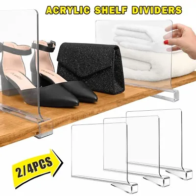 4X Clear Acrylic Shelf Dividers Storage Shelves Divider Wardrobe Organizer • £9.99
