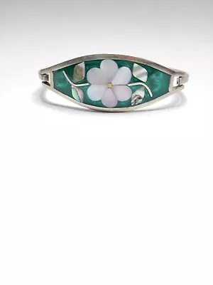 Vintage Alpaca Silver Mexico W/ MOP & Abalone Flower Green Bracelet  • $19.98