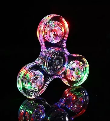 2x LED Light Up Fidget Spinner  Clear Fidget Toys 2 IN 1 Spinner Fast Deliver • £5.95