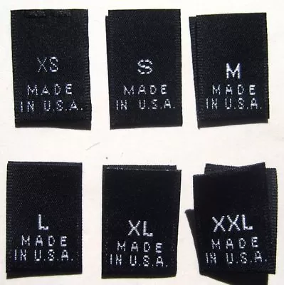 250 Pcs Black Woven Size Label Tags - Made In U.s.a. Xs S M L Xl Xxl • $19.99