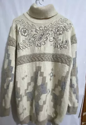 VTG I B Diffusion Women's Sz Medium Silk Angora Blend Embroidery Sweater Jumper • $12.99