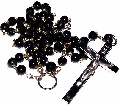 Habit Priest Rosary With Large Black Enameled Crucifix - Jerusalem Style III - • $175.32