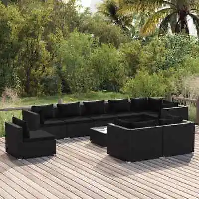 $1477.99 • Buy 10 Piece Garden Lounge Set With Cushions Poly Rattan Black VidaXL