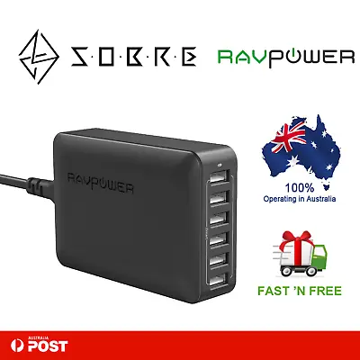 $49.95 • Buy RAVPower 60W 12A 6 USB Port Wall Charger Charging Station AC Power Adapter AU