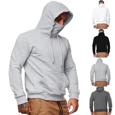 Mens Long Sleeve Drawstring Hoodie Sweatshirt Turtleneck Mask T-Shirt With Hood • $22.99