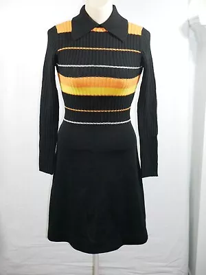 Vtg International Boutique Black Stripe Sweater Dress Size 7 Halloween Fall • $49.99