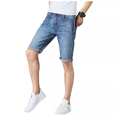 £9.99 • Buy Mens Denim Shorts Slim Fit Casual Vintage Stretch Half Jeans Summer Skinny Pants
