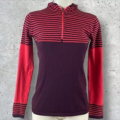 Title Nine Hoodie Sweater Womens Medium Pink Orange Stripe 1/4 Zip Yoga Gym B39 • $24.95