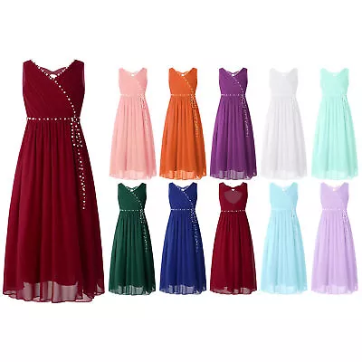 UK Kid Girls Chiffon Party Dress Flower Girl Dresses Wedding Formal Evening Gown • £19.25