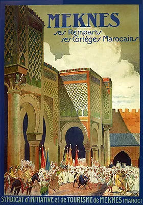 Meknes Ameknas Morocco Bull Horse Tourism Travel Vintage Poster Repro FREE SHIP • $22.15