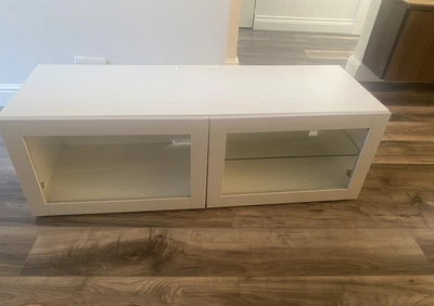 £60 • Buy TV Cabinet White With Glass Push-Open Doors Grey