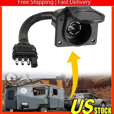 US 4-Way To 7Way RV Blade 4-Way Flat Female Tow Trailer Towing Connector Adapter • $14.24