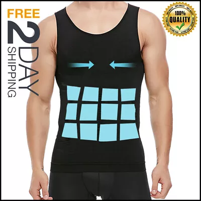 Men's Compression Tank Top Muscle Vest For Men Slimming Body Shaper Undershirts • £16.99