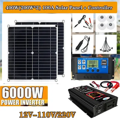6000W 400W 2X Solar Panel System Kit Complete Solar Power Generator 100A Home • £44.84
