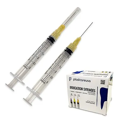 Box Of 100 3cc 25 Gauge 25G Dental Endo Luer Lock Irrigation Syringes & Tips • $24.99