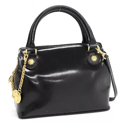 Auth Vintage GIANNI VERSACE Sunburst Convertible Tote Hand Bag Black T00B • $263.25