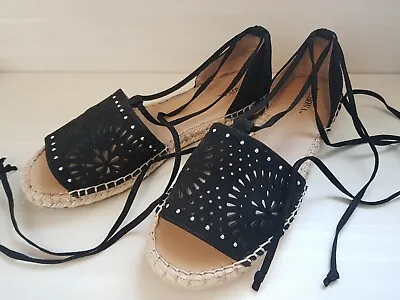 £1.77 • Buy Women's Sz 7.5 Gladiator Style Lace Up Ankle Wrap Sandals Laser Cut Design NICE!