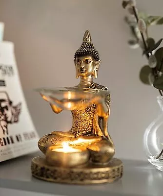 Christmas Tea Light Buddha Oil Wax Melt Ornament Candle Aroma Gift Statue Gold • £21.99