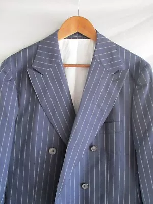 SuitSupply Soho International Slim Blue Stripe DB Blazer Sport Coat Jacket 42S • $199.99