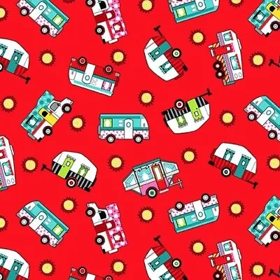 Roaming Holiday Retro Camper Cotton Fabric Red Campers • $9