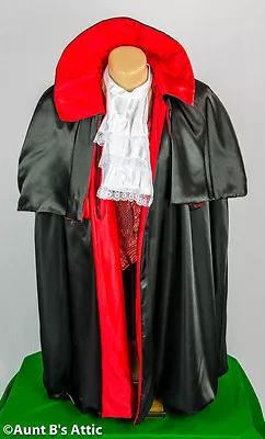 Cape-19th Century Dickens Style Blk & Red  Costume  Cape Brocade Vest &Jabot STD • $59.98