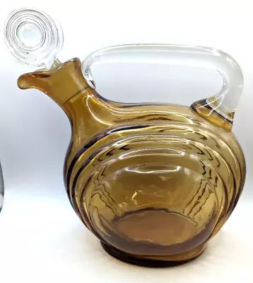 Cambridge Nautilus Amber DECANTER W/STOPPER 6.75 In 28 Oz VTG • $50