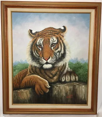 Original Vintage Canvas Oil Painting Bengal Tiger  By Watson Signed Wood Framed • $149