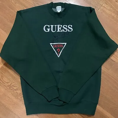 Vintage 90s GUESS Jeans Sweatshirt Crewneck Men’s Size L Dark Green Embroidered • $32