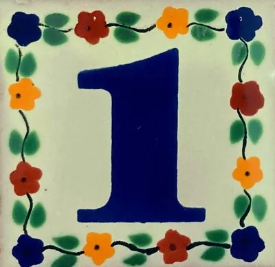 Mexican Tile House Number Address Talavera Number Wedding Table Flower 4x4 # 1 • $2.50