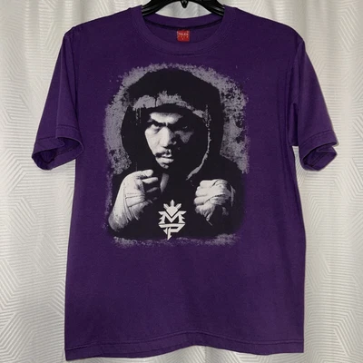 $10 • Buy Vintage Manny Pacquiao Double Sided T-Shirt Size Large Rare Purple YALEX Gold