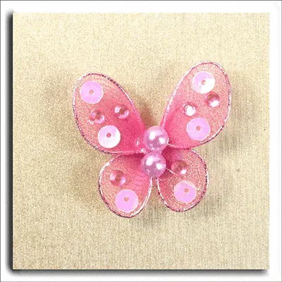 60 SMALL PINK SHEER WIRED FABRIC BUTTERFLY WITH GEMS  APPROX 3 X 3cm • £7.65