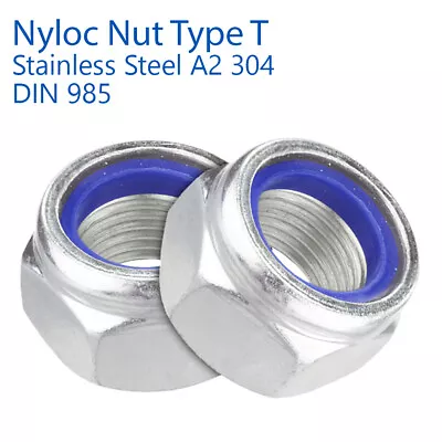 M2.5 M3 M4 M5 M6 M8 M10 M12 Nyloc Nuts Stainless Steel A2 Type T - Din 985 • £25.99