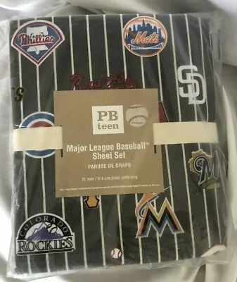 Pottery Barn Teen MLB Major League Baseball Gray Sheet Set Twin XL NWT NLA • $125