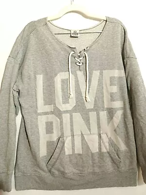 $9.99 • Buy Victoria Secret Love PINK Lounge Pullover Sweatshirt S Gray Fleece Pocket