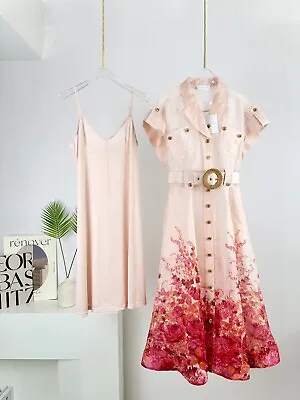 Zimmermann The High Tide Shirt Midi Dress In Pink Ikat Floral • $360.99