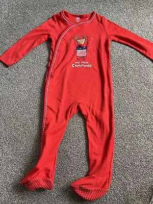 New F&f My First Christmas Age 12-18 Months Red Baby Grow Unisex Boys Girls • £4