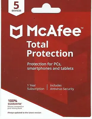 £11.99 • Buy McAfee Total Protection 2022, 5 Multi-Devices 1 Year For PC | Mac | Android 