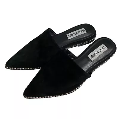 Steve Madden “Azizi  Studded Leather Mules Slides Flats Black Pointed Toe Sz  4M • $38