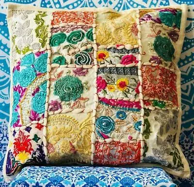 Patchwork Pillow Cover Handmade Vintage Cushion Cover Indian Pillow Covers JP164 • $19.99