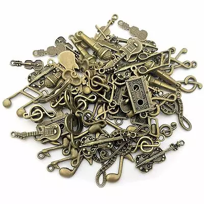 70 Music Themed Charms Antiqued Bronze Assorted Lot Bulk Findings Jewelry Making • $17.98