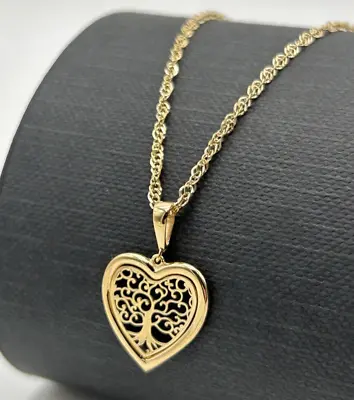 375 9ct Yellow Gold Heart Tree Of Life Pendant Necklace 18  Brand New Gift Boxed • £139.99