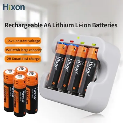 Hixon 1.5V AA Rechargeable Li-Ion Batteries 3500mWh Smart AA Battery Charger Lot • $88.32