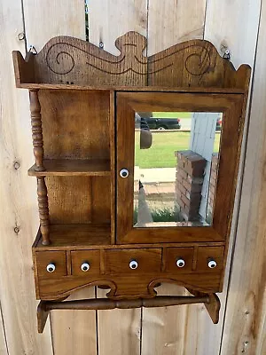 Vintage  Oak Medicine Wall Cabinet Distressed Rustic • $295