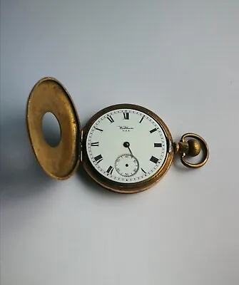 £157 • Buy Waltham USA Traveler Pocket Watch 1900s Gold Plated Half Hunter PARTS OR REPAIR