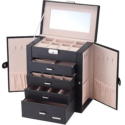 Huge Jewelry Box Watch Necklace Ring Earring Storage Lockable Gift Case (Black) • $47.99
