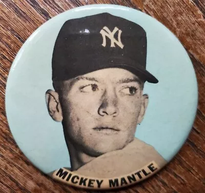 VINTAGE 1950s Mickey Mantle Stadium Pin Button 3-1/2  Yankees Blue Background • $999.95